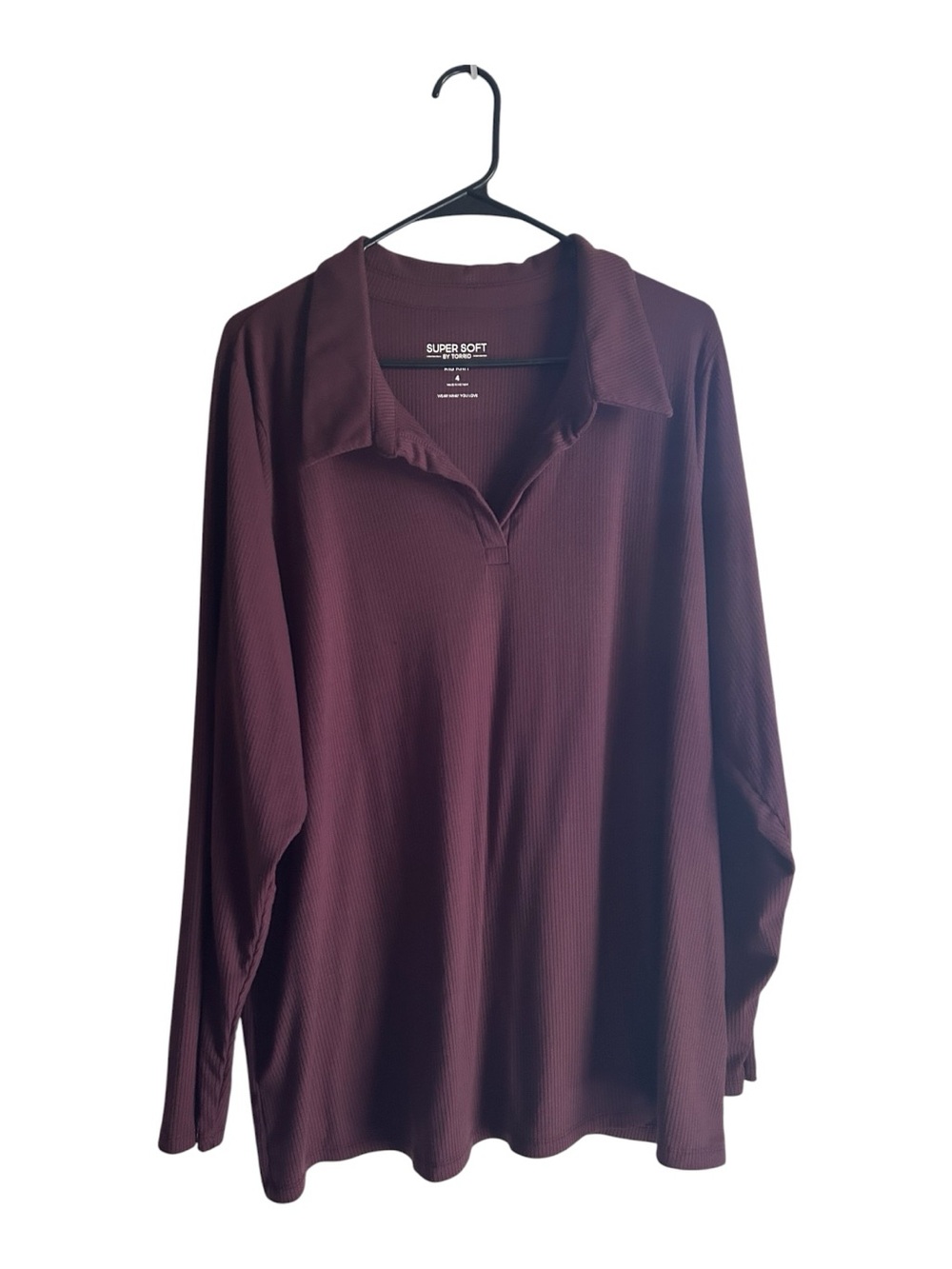 Torrid Size 4X Burgundy Ribbed Long Sleeve Top